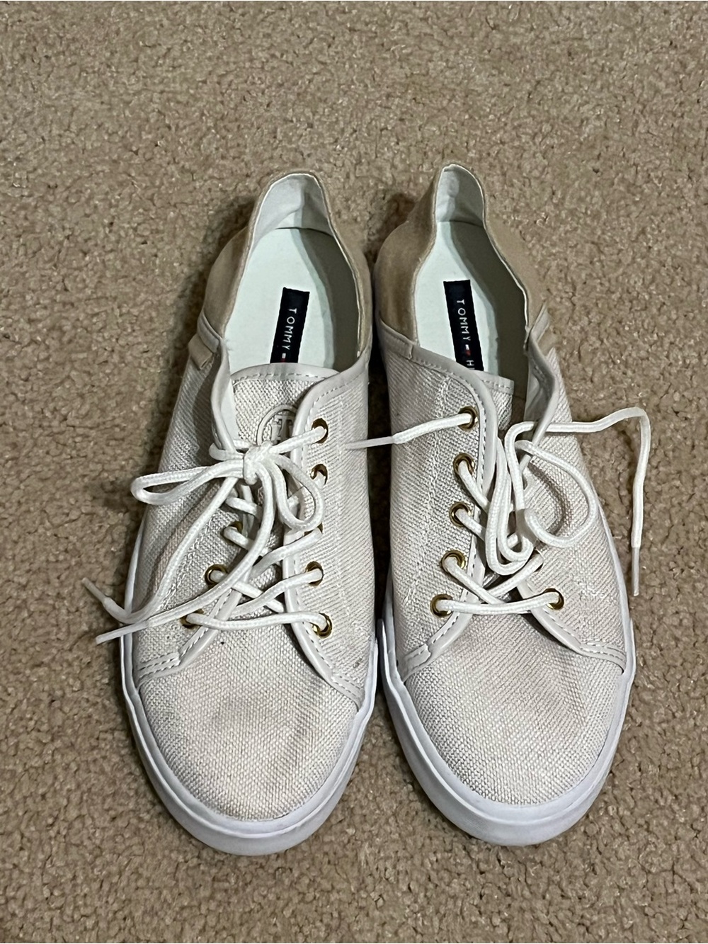 Tommy Hilfiger Women's Off-White Canvas Lace-Up Sneakers